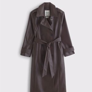 Abercrombie & Fitch Vegan Leather Brown Trench Coat